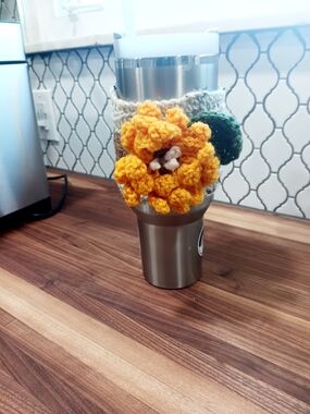 Handmade Yellow Crochet Flower Tumbler Sleeve - Cozy Cup Cozy